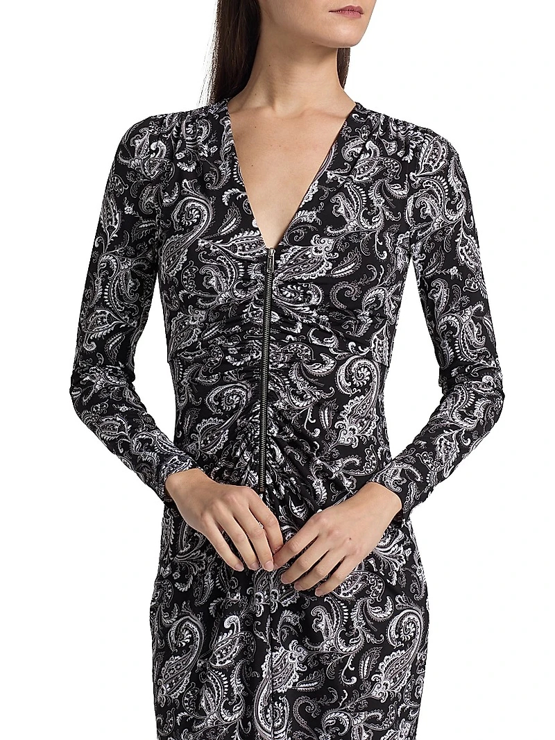 Paisley Ruched Midi-Dress