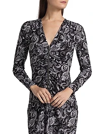 Paisley Ruched Midi-Dress
