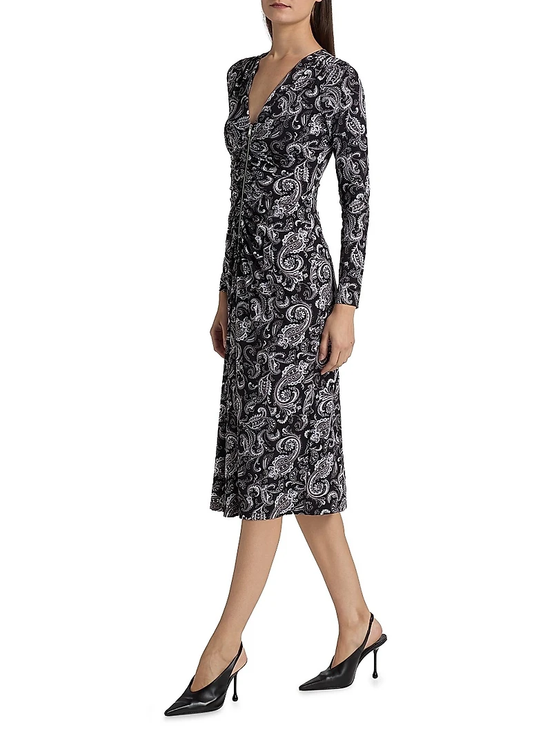 Paisley Ruched Midi-Dress