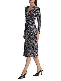 Paisley Ruched Midi-Dress