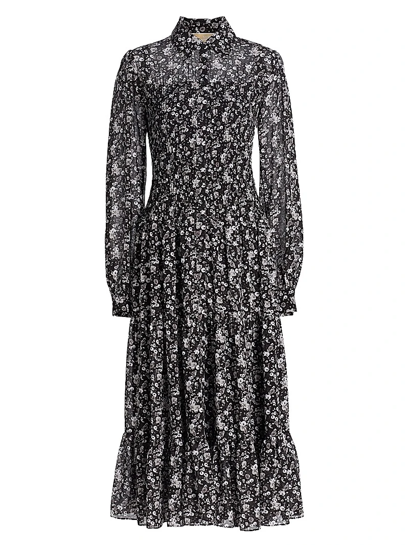 Floral Smocked Midi-Shirtdress