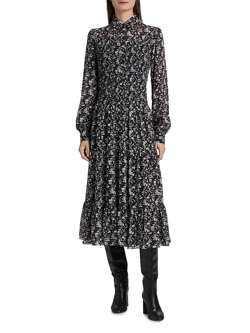 Floral Smocked Midi-Shirtdress