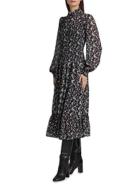 Floral Smocked Midi-Shirtdress
