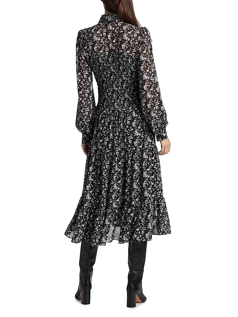 Floral Smocked Midi-Shirtdress