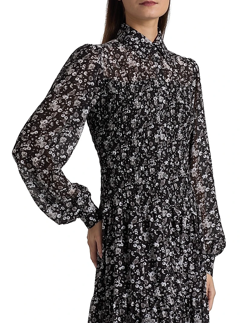 Floral Smocked Midi-Shirtdress