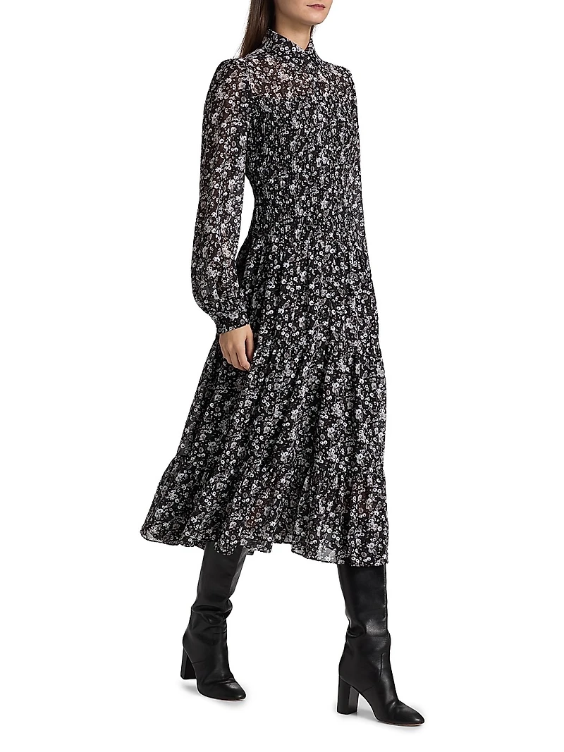 Floral Smocked Midi-Shirtdress
