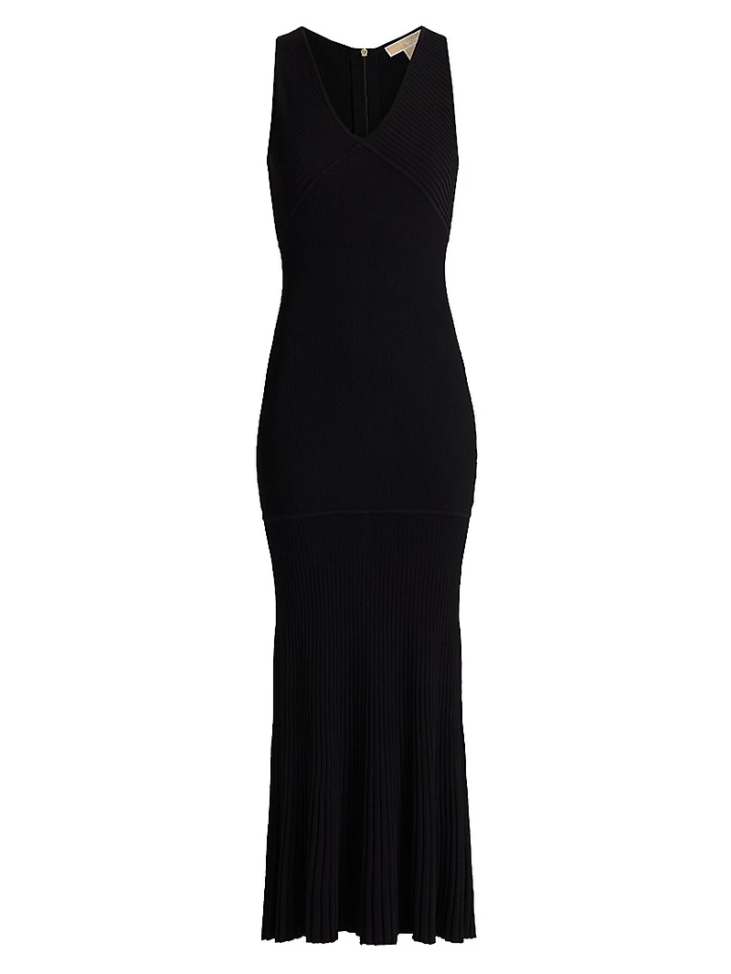 V-Neck Ribbed Maxi Dress