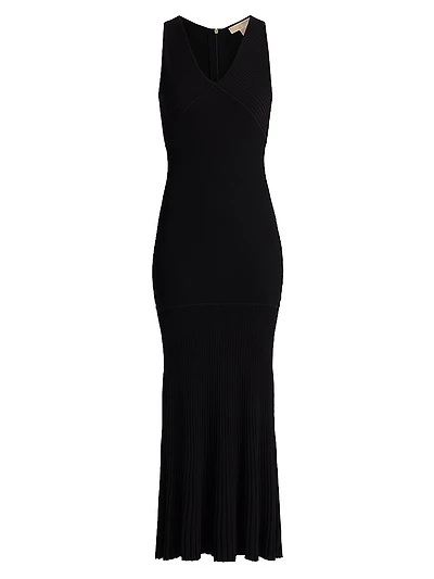 V-Neck Ribbed Maxi Dress