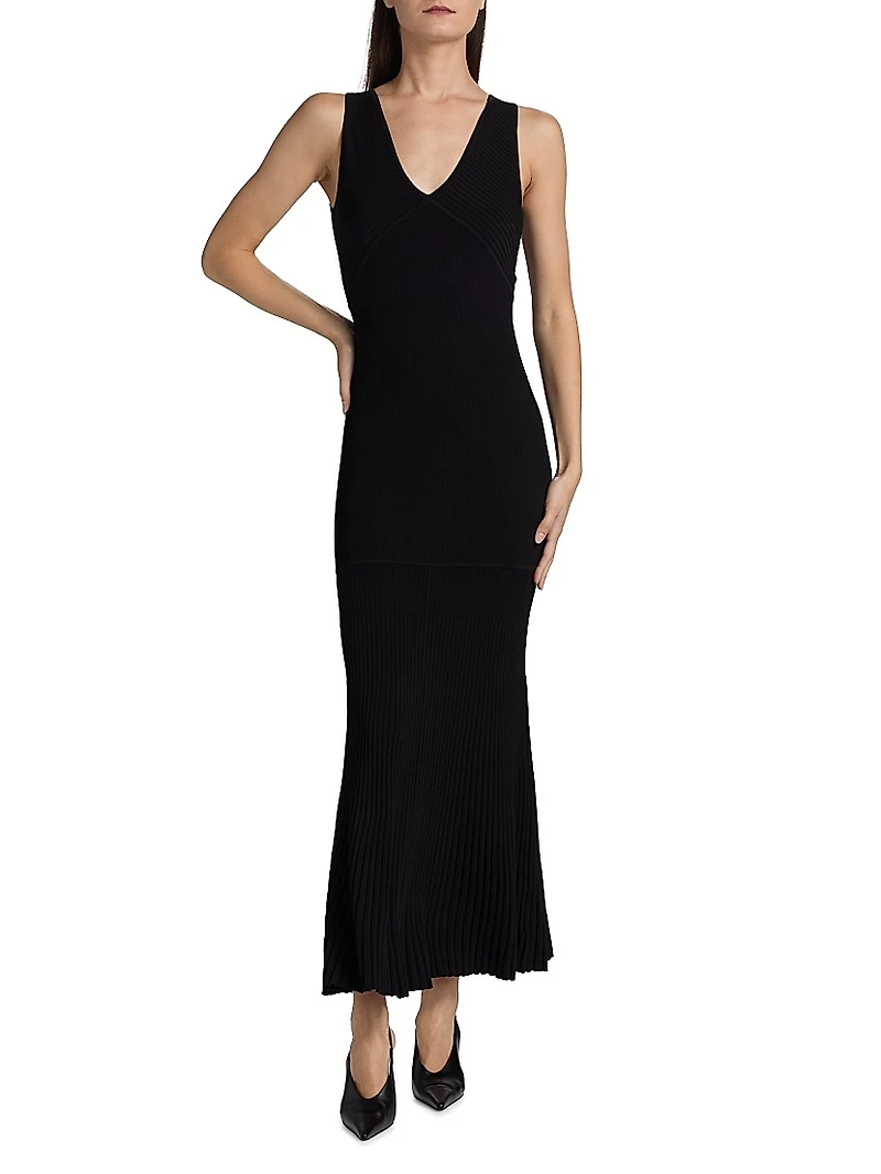 V-Neck Ribbed Maxi Dress