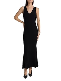 V-Neck Ribbed Maxi Dress