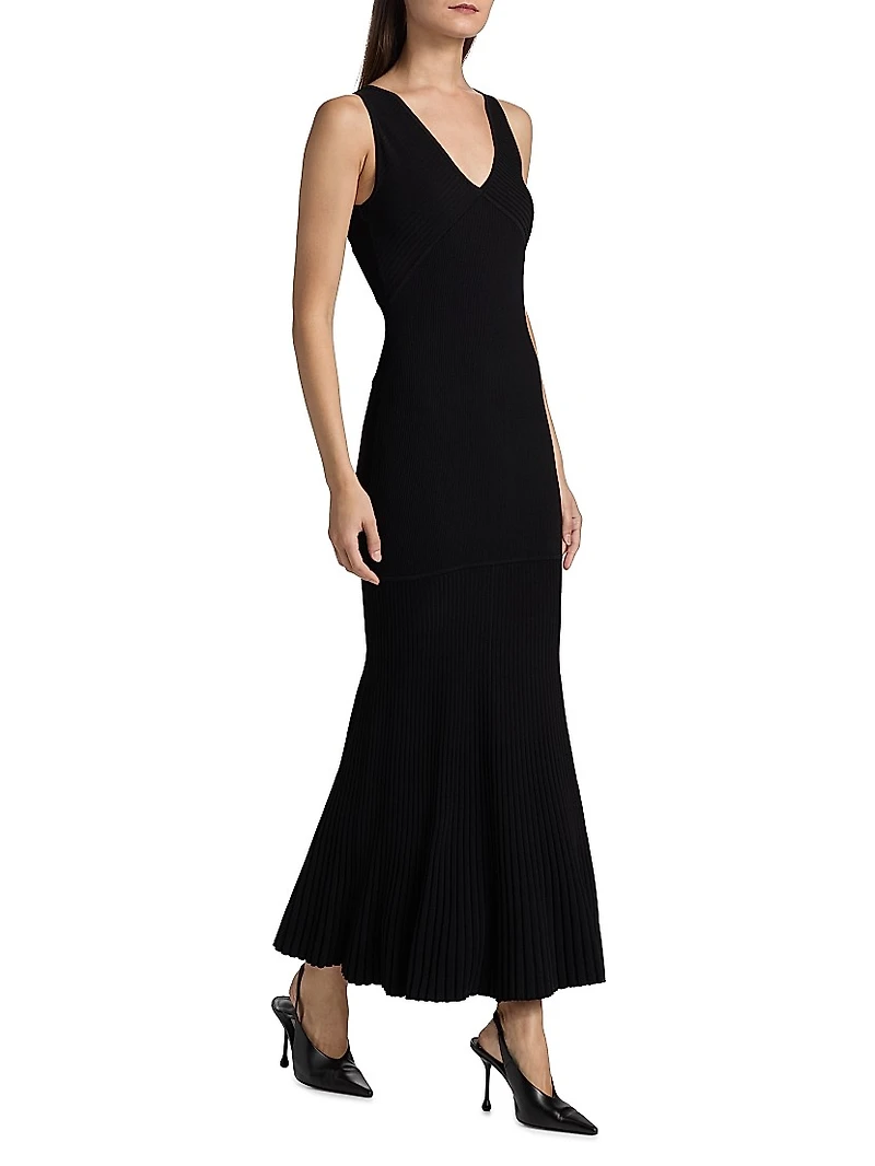 V-Neck Ribbed Maxi Dress