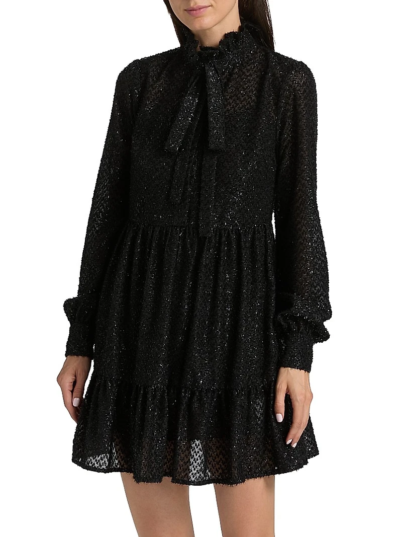 Tie-Neck Long-Sleeve Minidress