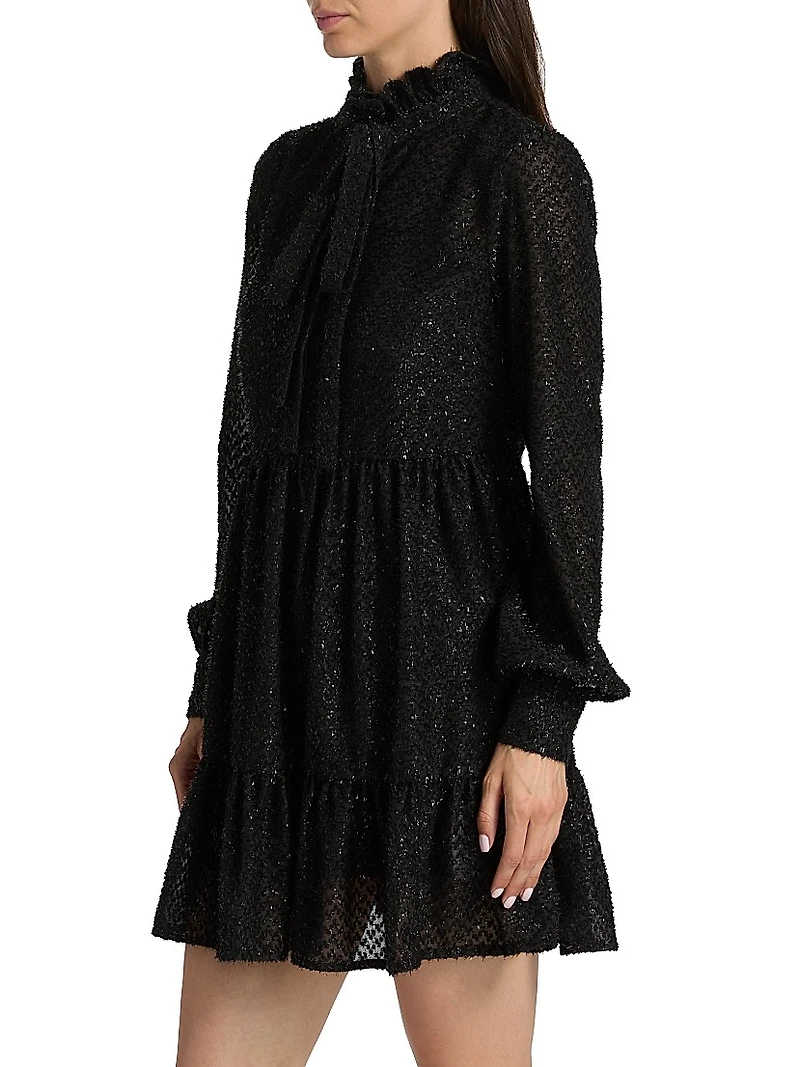 Tie-Neck Long-Sleeve Minidress