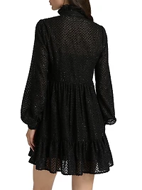 Tie-Neck Long-Sleeve Minidress