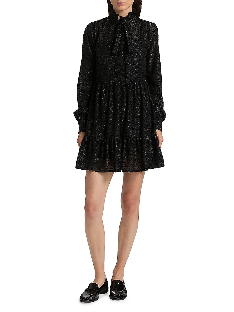 Tie-Neck Long-Sleeve Minidress