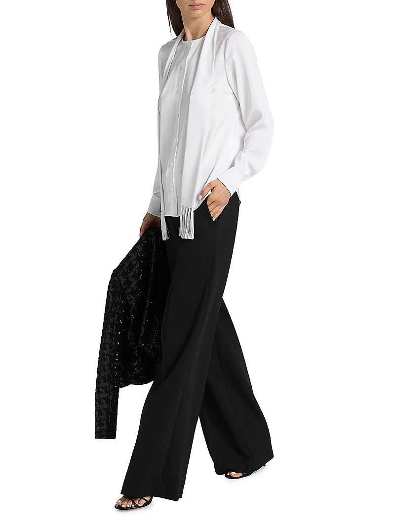 Stretch Wool-Blend Wide-Leg Pants