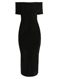 Gem Fold-Over Off-The-Shoulder Midi-Dress