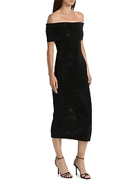 Gem Fold-Over Off-The-Shoulder Midi-Dress