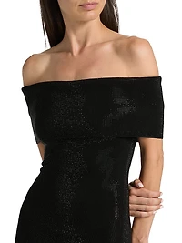 Gem Fold-Over Off-The-Shoulder Midi-Dress