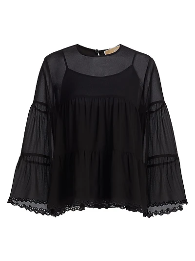 Tiered Semi Sheer Blouse