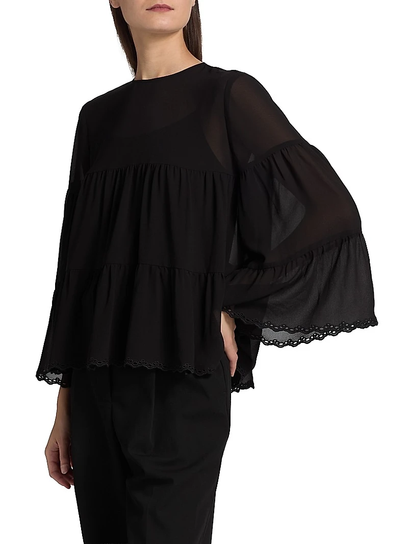 Tiered Semi Sheer Blouse