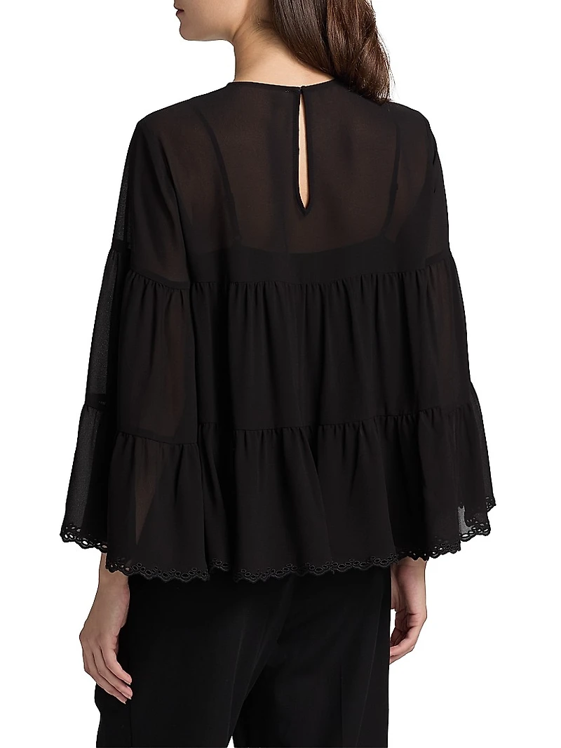 Tiered Semi Sheer Blouse