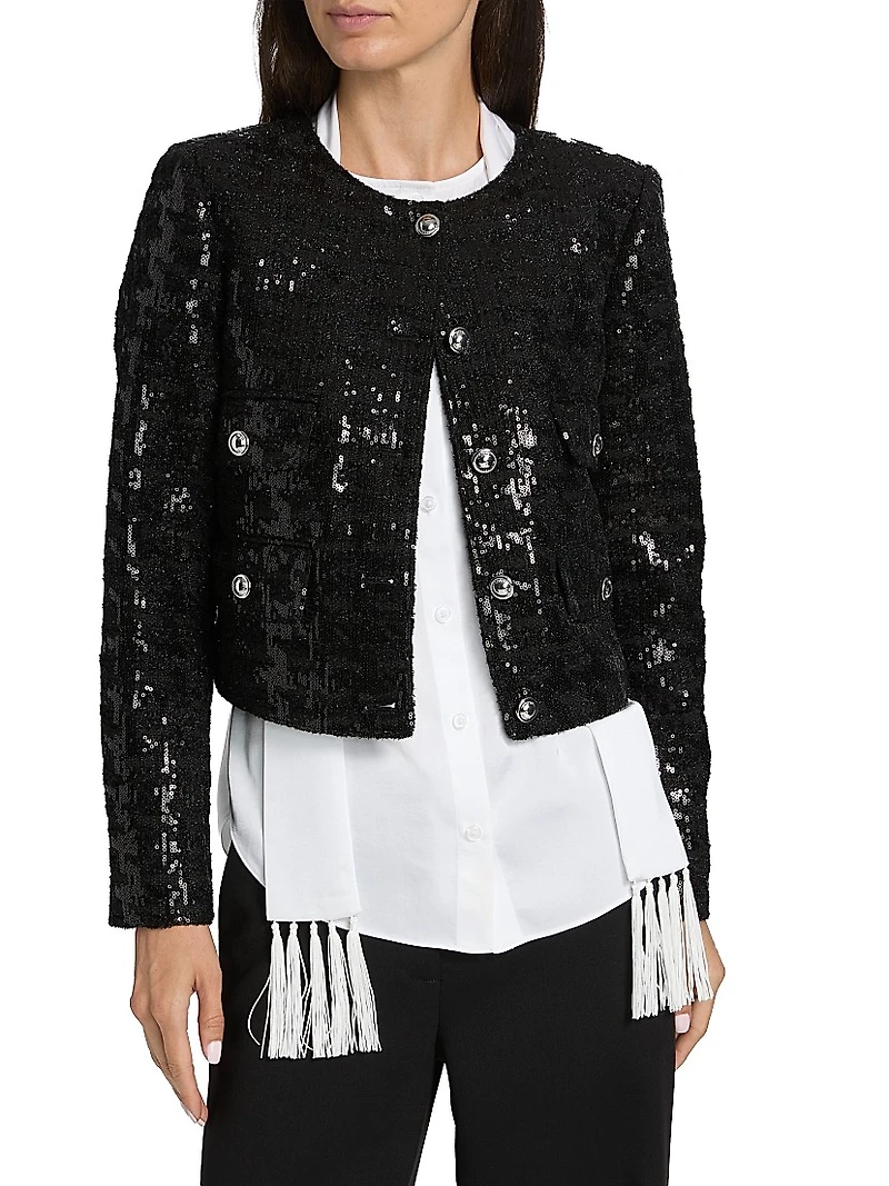 Sequin Tweed Crop Jacket