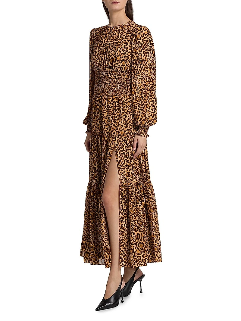 Leopard Print Slit Maxi Dress