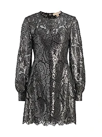 Metallic Lace Long-Sleeve Minidress