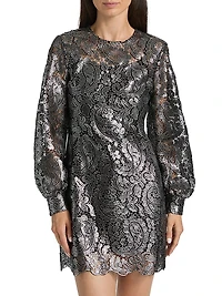 Metallic Lace Long-Sleeve Minidress