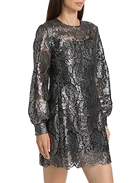 Metallic Lace Long-Sleeve Minidress