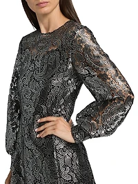 Metallic Lace Long-Sleeve Minidress
