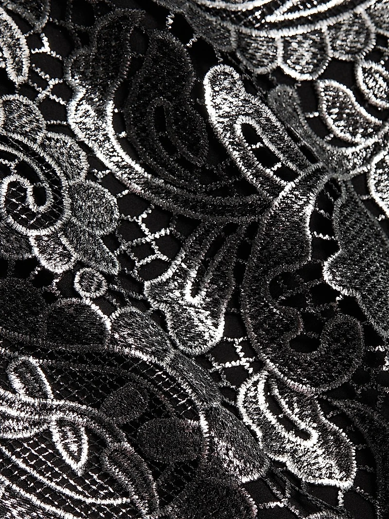 Metallic Lace Long-Sleeve Minidress