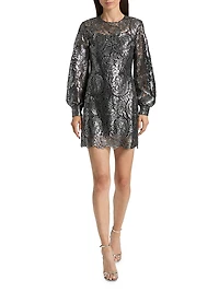 Metallic Lace Long-Sleeve Minidress