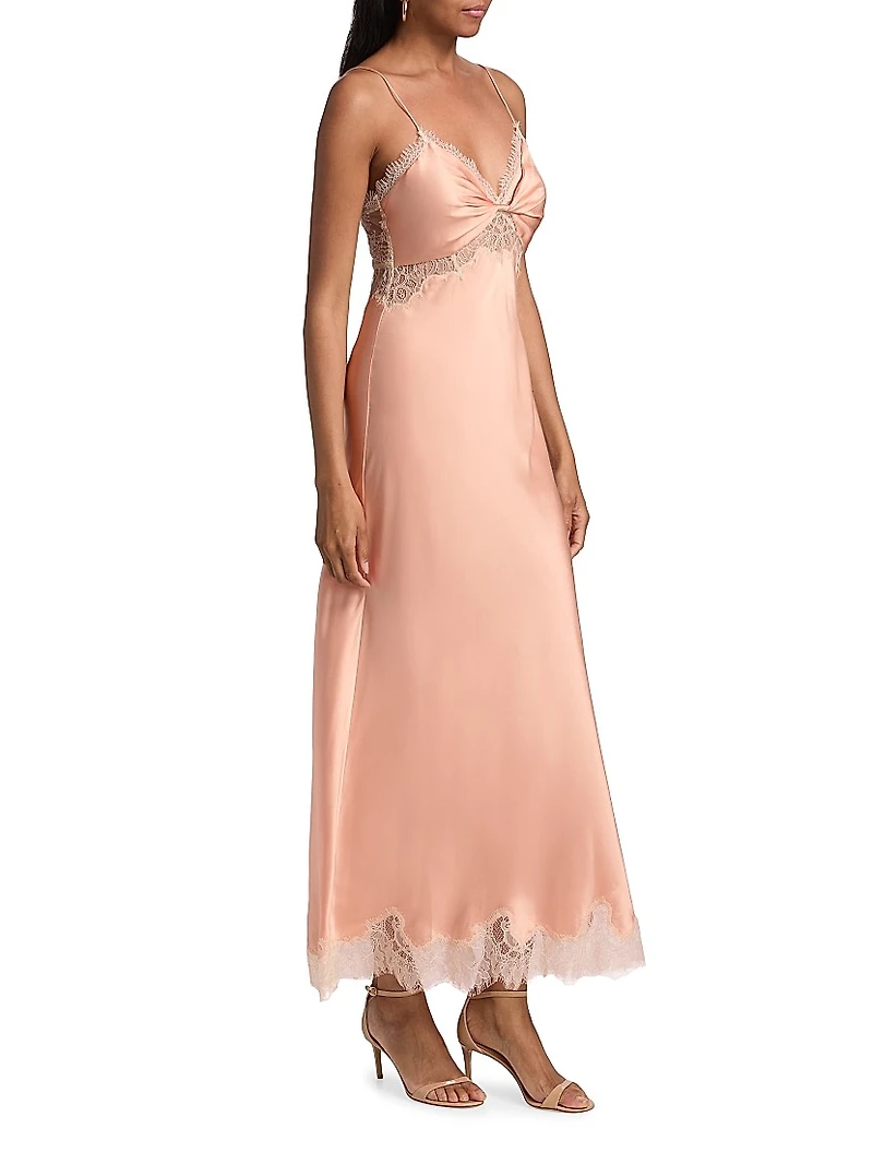 Orianna Lace-Trimmed Silk Blend Maxi Dress