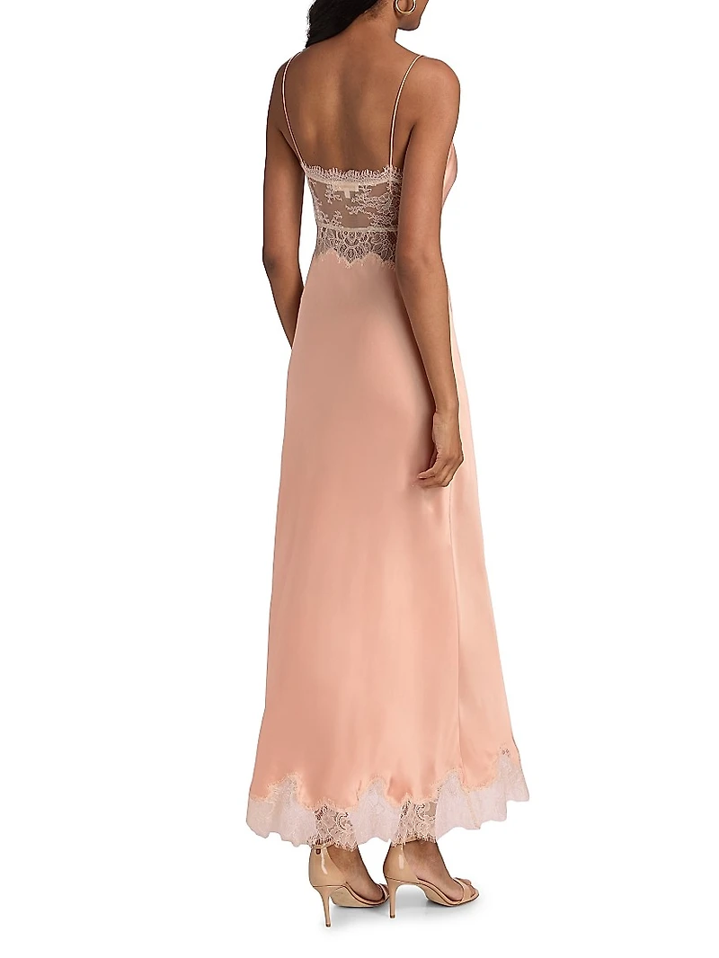 Orianna Lace-Trimmed Silk Blend Maxi Dress