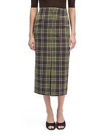 The Meyer Plaid Stretch Midi-Pencil Skirt