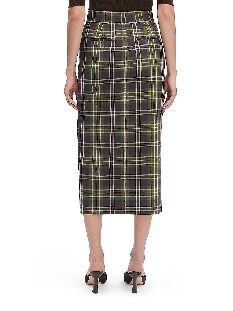 The Meyer Plaid Stretch Midi-Pencil Skirt