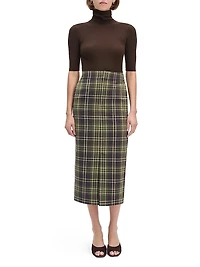 The Meyer Plaid Stretch Midi-Pencil Skirt
