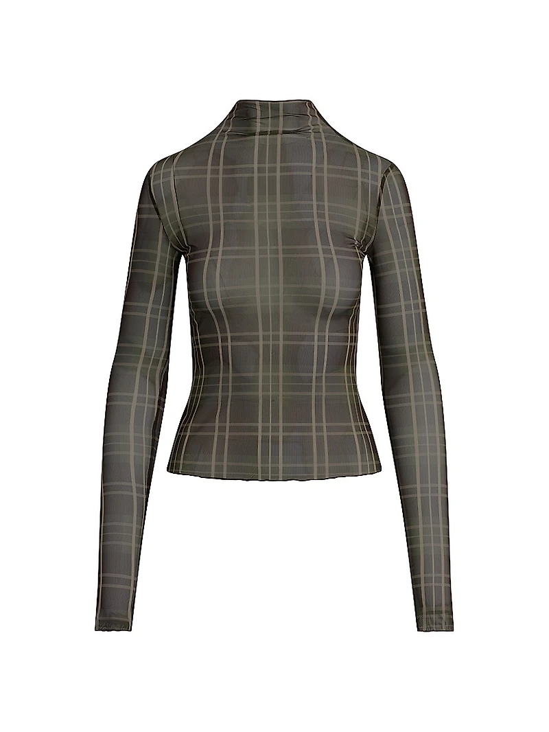 The Sheer Fantasy Plaid Mesh Top