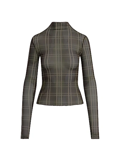 The Sheer Fantasy Plaid Mesh Top