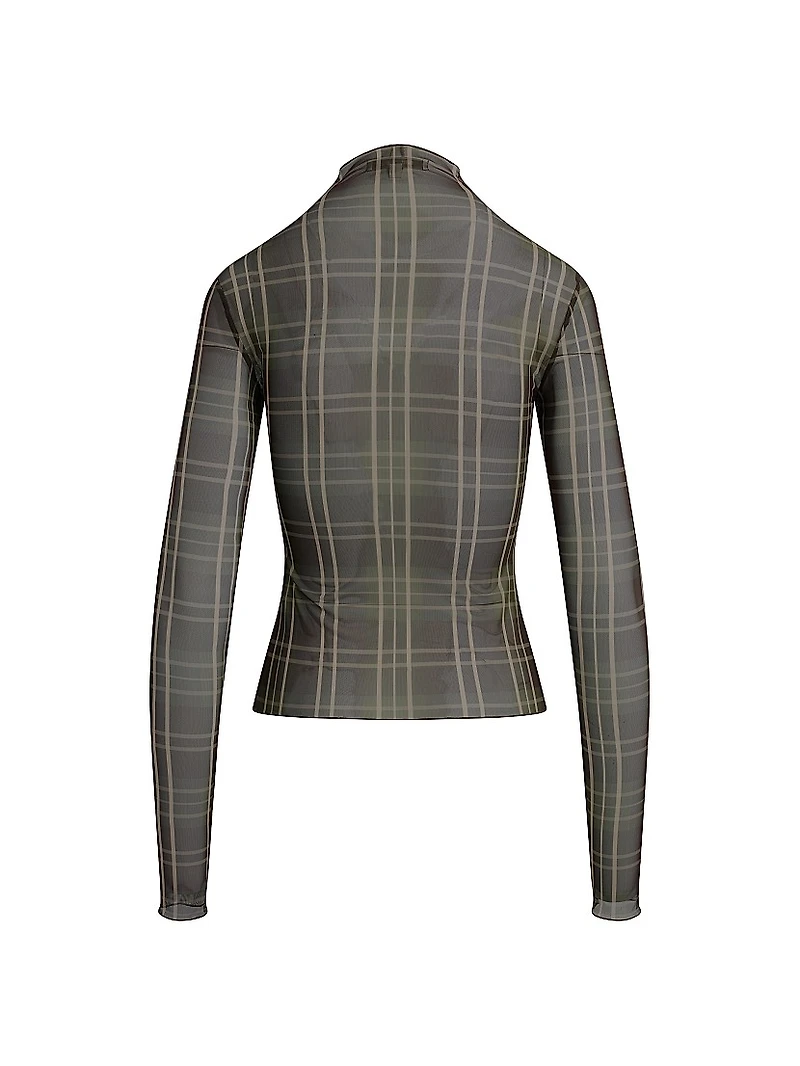 The Sheer Fantasy Plaid Mesh Top