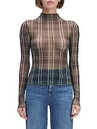 The Sheer Fantasy Plaid Mesh Top