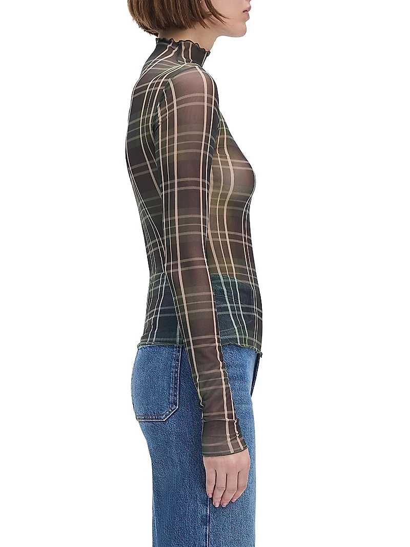 The Sheer Fantasy Plaid Mesh Top