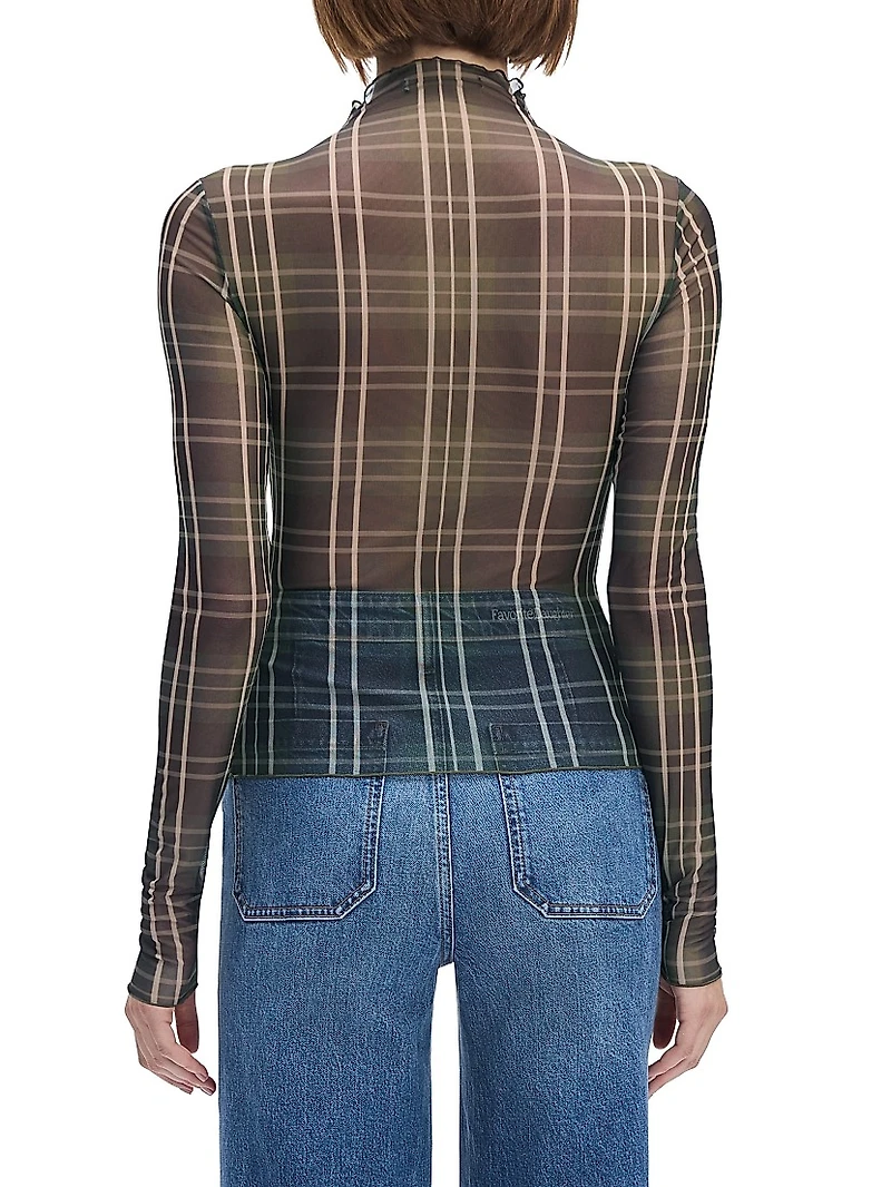 The Sheer Fantasy Plaid Mesh Top