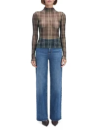 The Sheer Fantasy Plaid Mesh Top