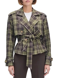 Countryside Plaid Cropped Charles Belted Trench Jacket