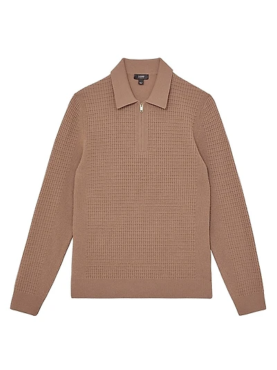 Hamilton Waffle-Knit Wool Polo Sweater