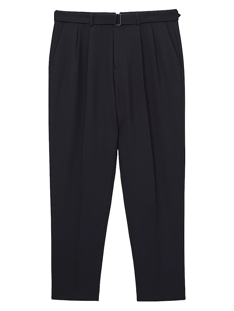 Pleated Wool-Blend Belted Trousers