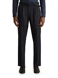Pleated Wool-Blend Belted Trousers